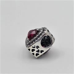 Pandora S925 ALE Sterling Silver Red Sparkling Levelled Heart Charm 799218C02